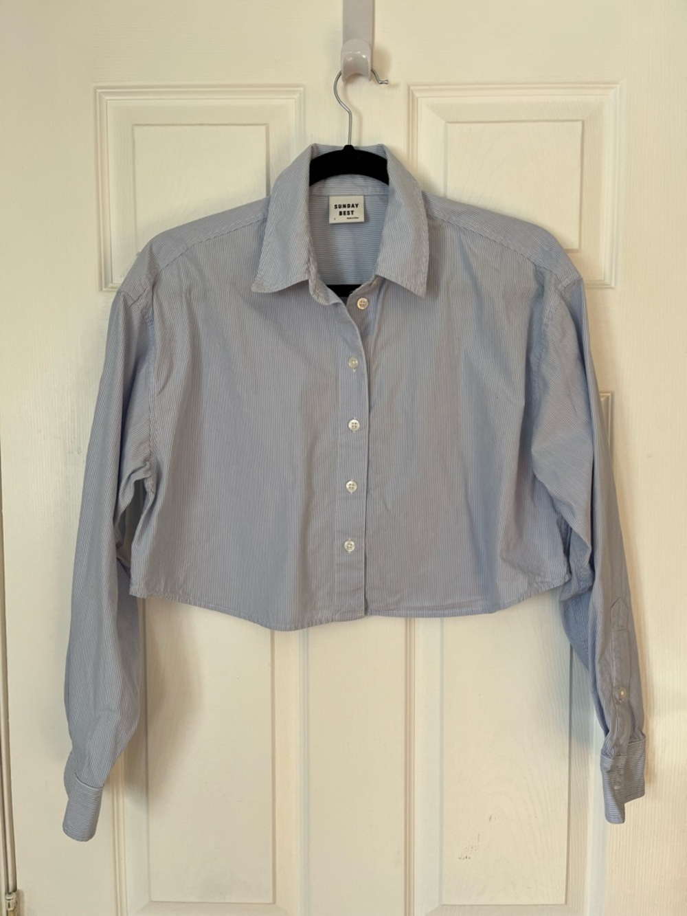 Sunday Best Light Blue Cropped Button-Up Shirt